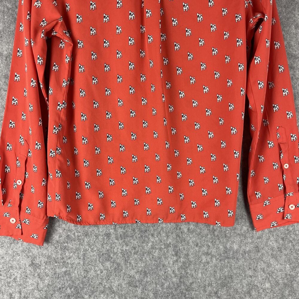 Abercrombie Fitch French Bulldog Top Womens Small Orange Button Up Blouse - Picture 11 of 14